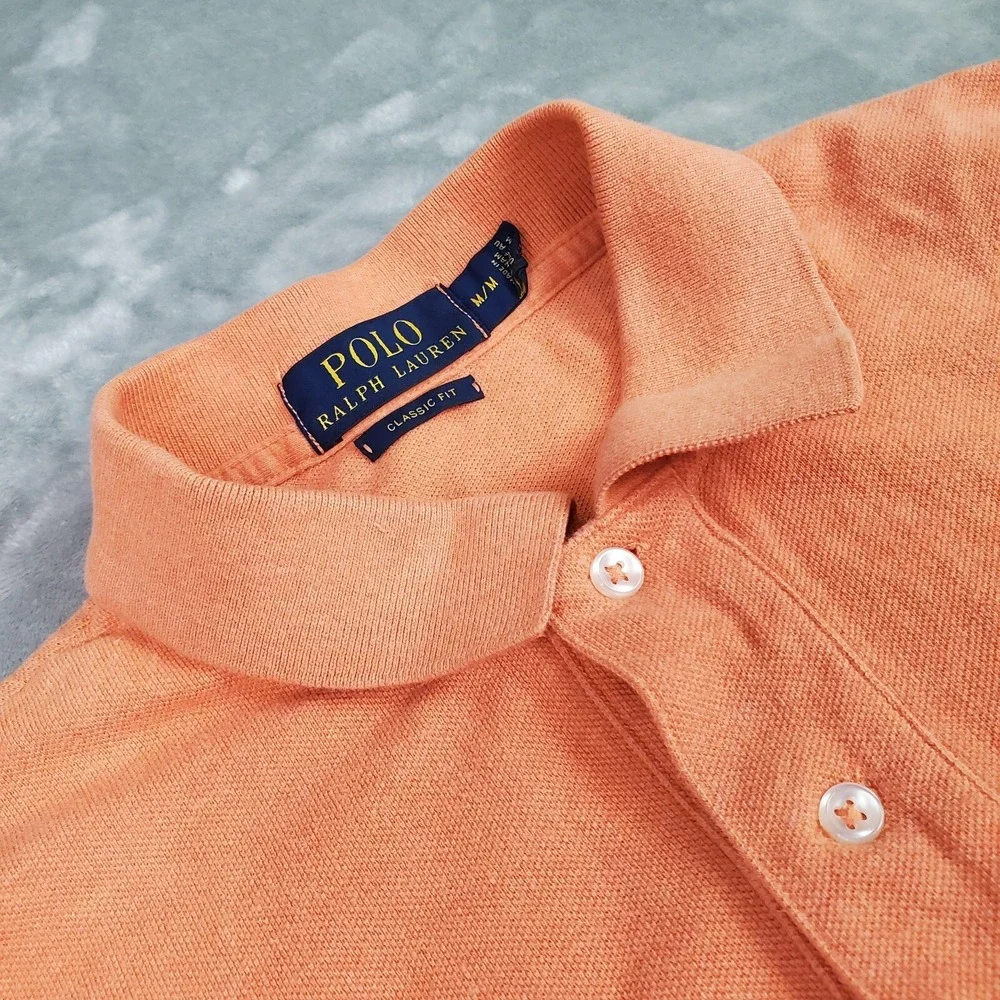 Ralph Lauren Polo Shirt Mens Medium Orange‎ Pony Casual Short Sleeve